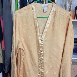 Vintage Inner Most Gold Long Sleeve Lingerie Sleep Pajama Top Blouse Made In USA